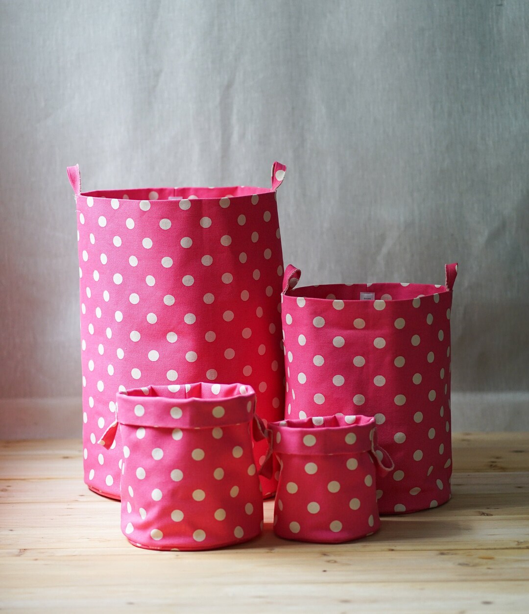 Hot Pink Bold Dot Storage Bins, 12oz Double Sided Cotton Canvas Bin