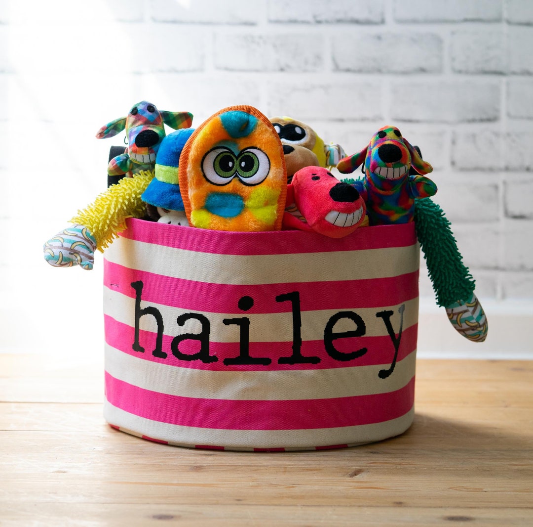 Personalized Dog Toy Bin Canvas Dog Toy Bin Hot Pink Stripe Etsy