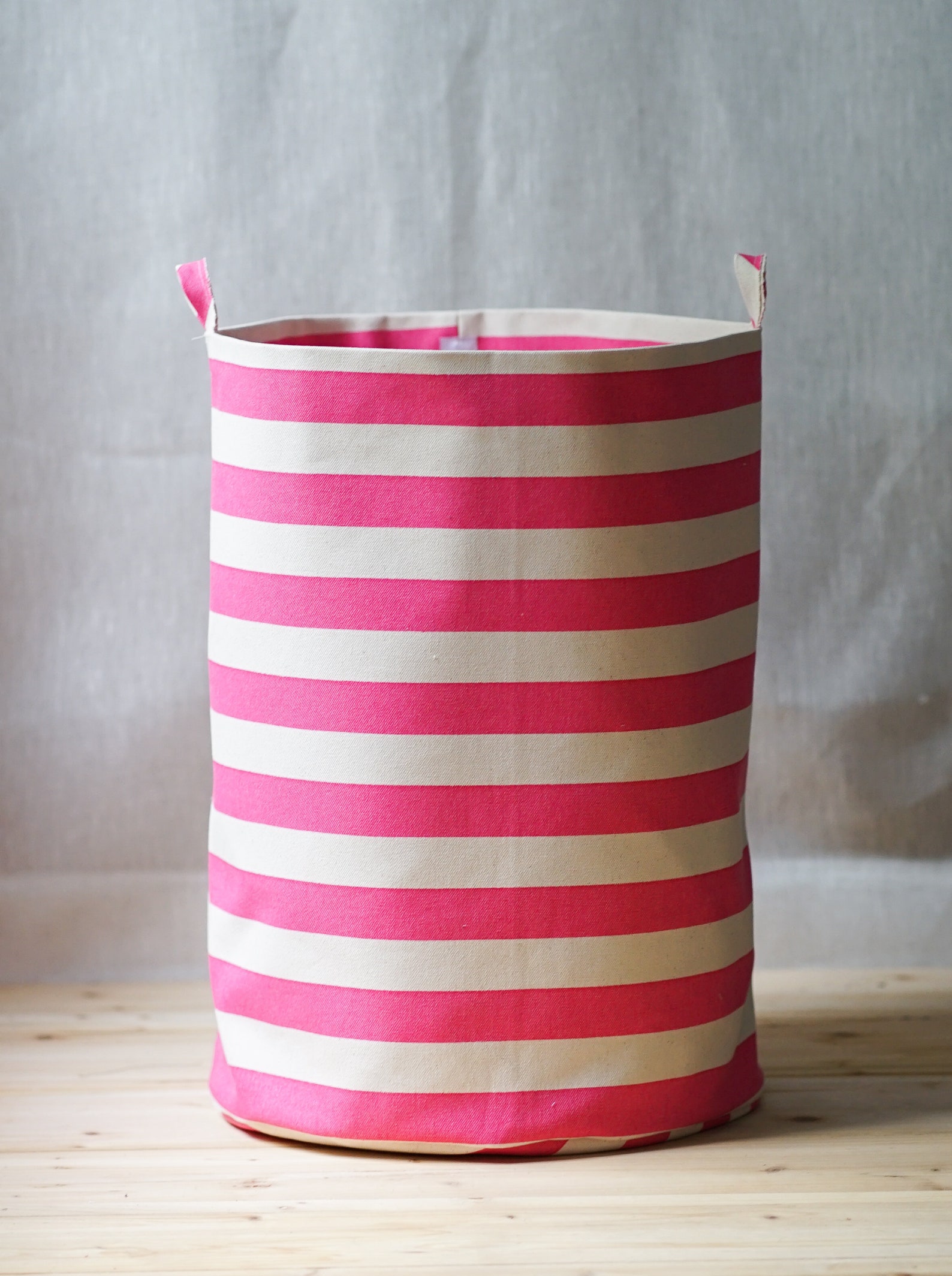 Hot Pink Stripe Storage Bins, 12oz Double Sided Cotton Canvas Bin