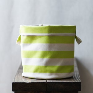 Lime green stripe storage bins, cotton canvas bin storage, hampers and bins, natural storage, storage baskets, cottage core decor, decor image 7