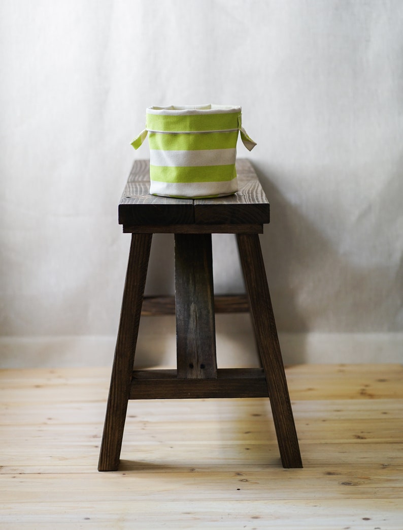 Lime green stripe storage bins, cotton canvas bin storage, hampers and bins, natural storage, storage baskets, cottage core decor, decor image 4