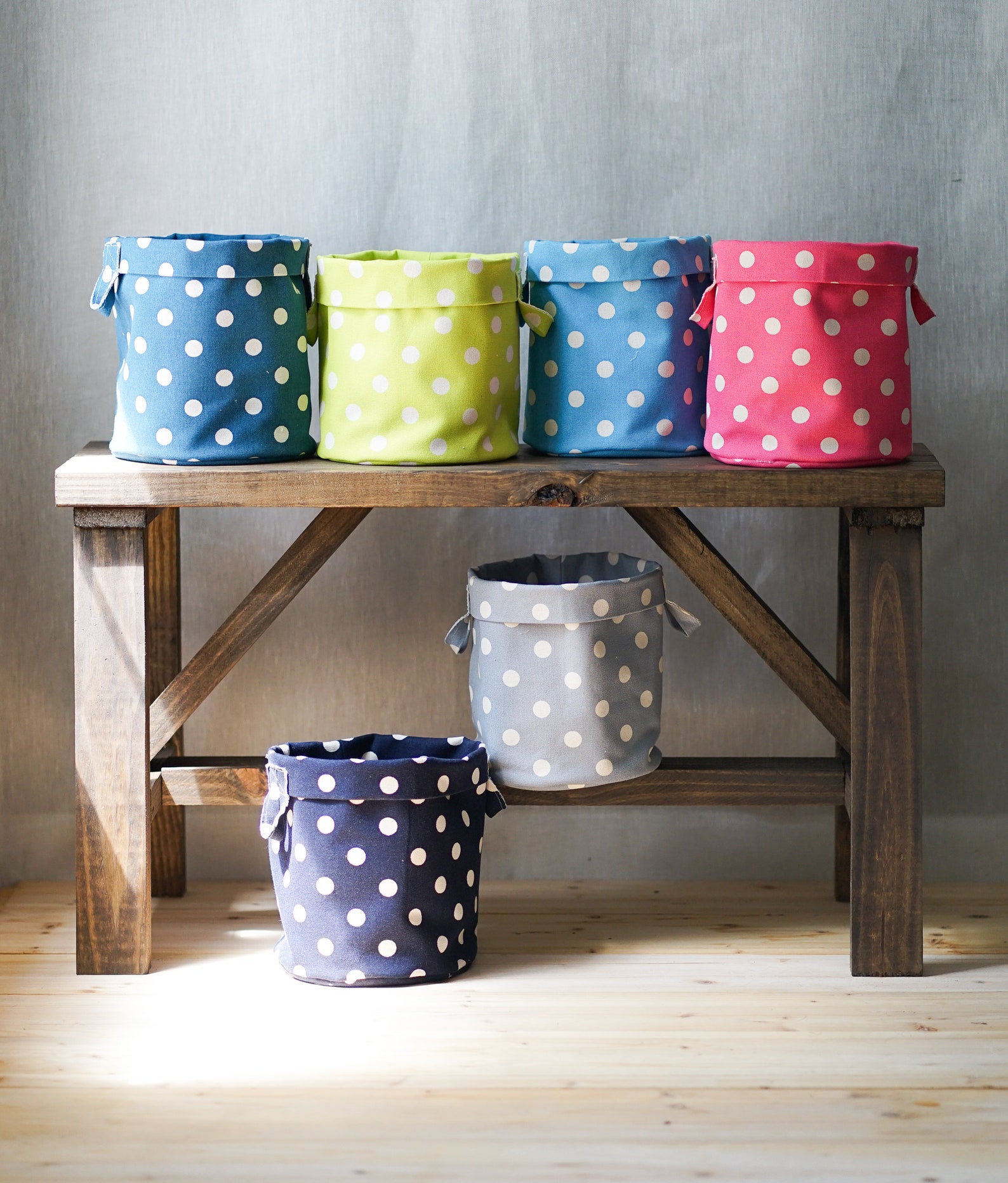 Gray Polka Dot Storage Bins 12oz Double Sided Cotton Canvas Etsy