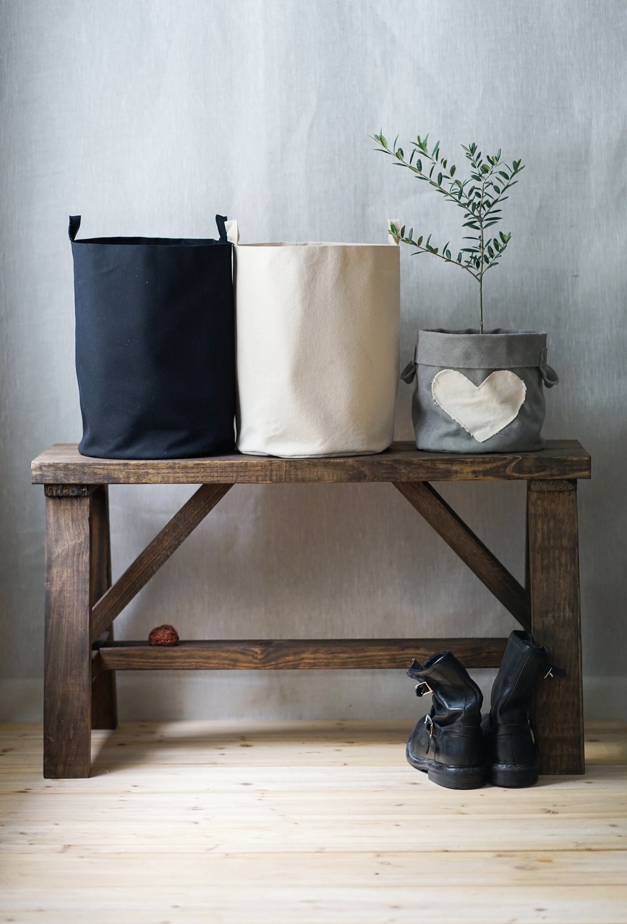 Black canvas storage bins 12oz double sided cotton canvas bin Etsy