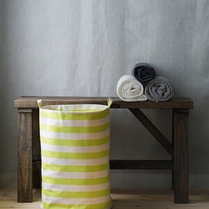 Lime green stripe storage bins, cotton canvas bin storage, hampers and bins, natural storage, storage baskets, cottage core decor, decor image 10