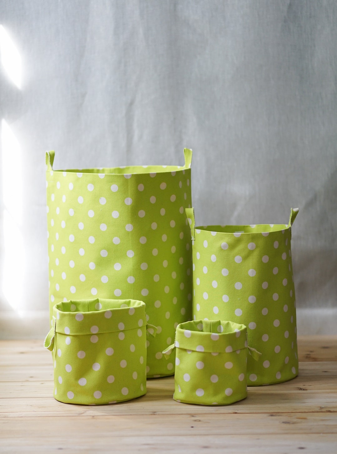 Lime Green Storage Bins, 12oz Double Sided Cotton Canvas Bin, Multi