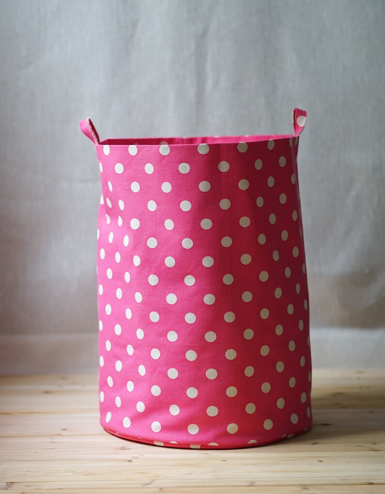 Hot Pink Bold Dot Storage Bins, 12oz Double Sided Cotton Canvas Bin