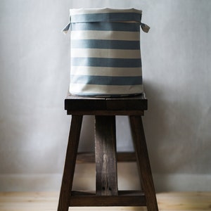 Gray stripe storage bins, cotton canvas bin storage, baskets, cottagecore decor, declutter, hamper, natural storage, storage drum, home bins image 9