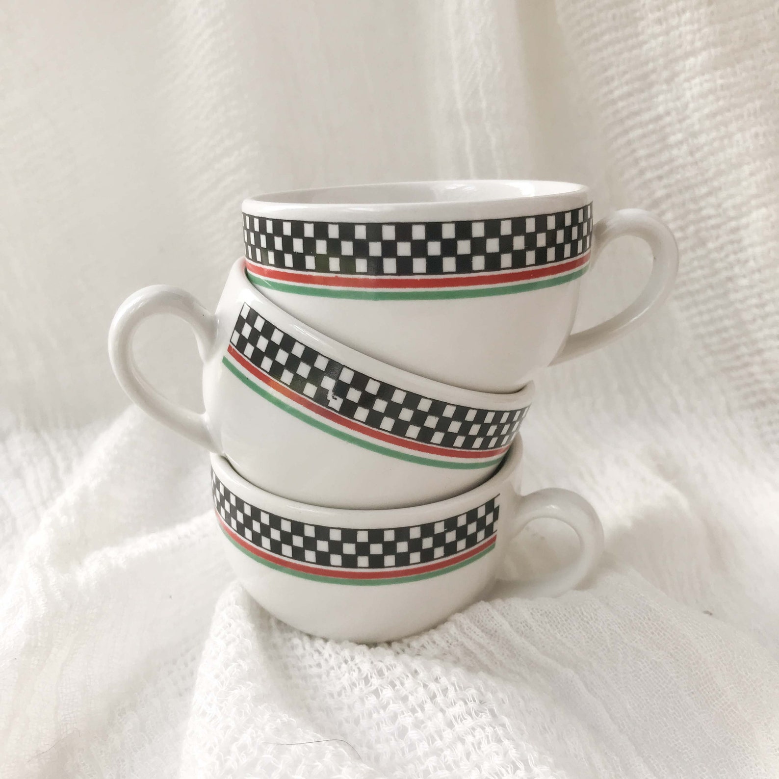 Vintage espresso cups checkered checkers coffee cups mugs Etsy