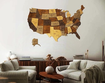 Handmade Wood 3D USA Map, United States Wall Decor