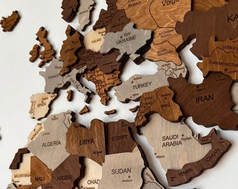 Wood World Map Wooden Wall Map 3 D Wood wall Map Travel World Map ,Weltkarte aus Holz, Birthday Gift , Weihnachtsgeschenk, Carte du Monde