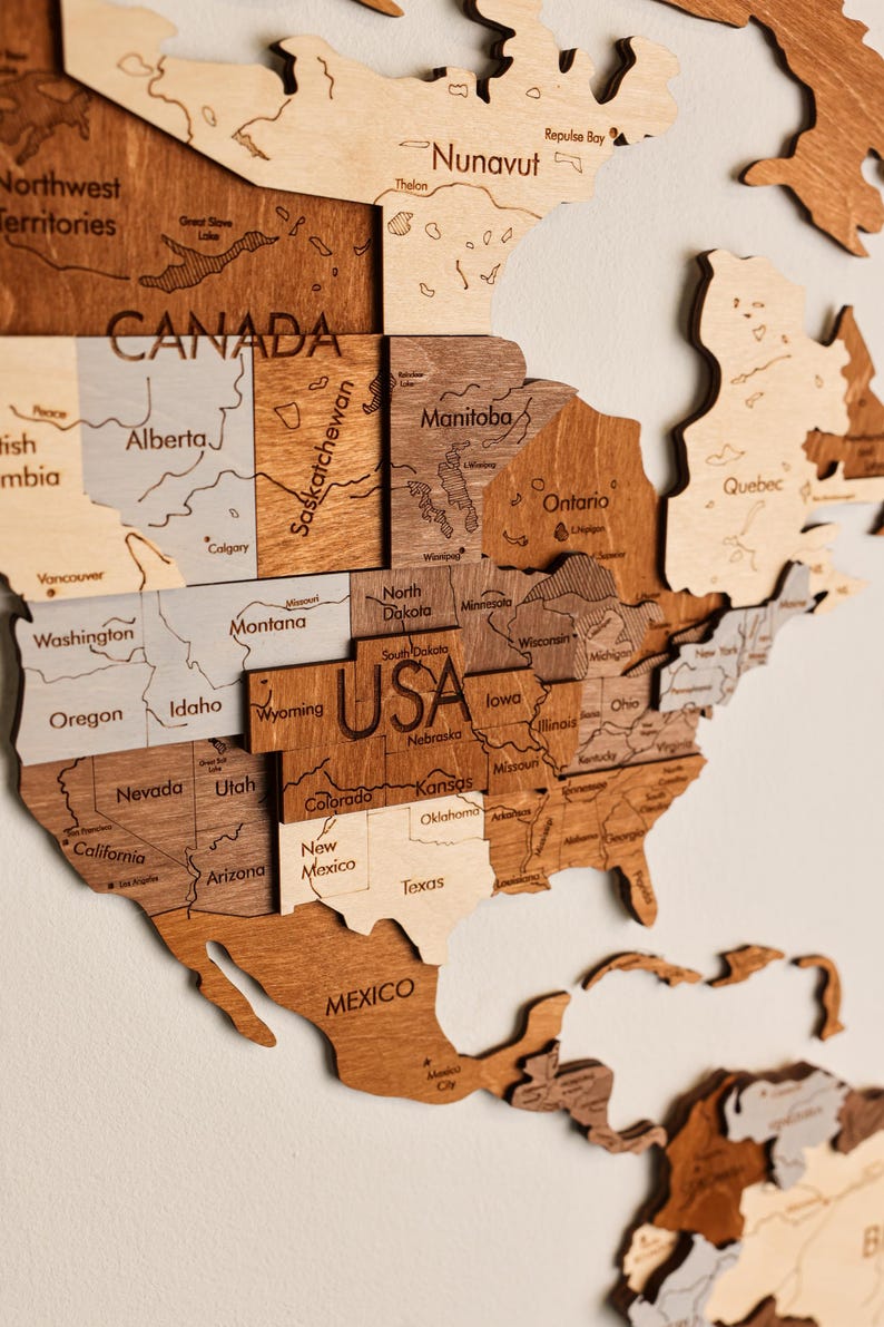 3D Wood World Map Wall Art, Modern Home Decor, World Map Wall Decor, Gift for Boyfriend, Office Decor image 12