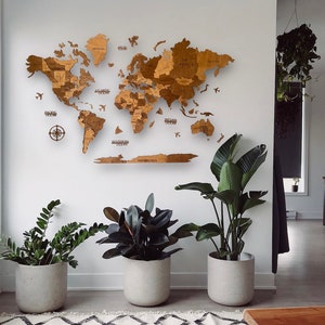 World Map, Wall Art Decor, Wood Map, 3D Wooden World Map, Large Map for Wall, Weltkarte aus Holz , Weihnachtsgeschenk, Carte du Monde,