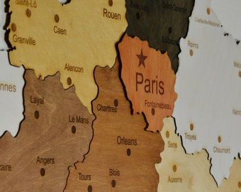 Carte en bois 3D France Carte en bois faite à la main Bois Art Bois Voyage Carte Anniversaire Cadeau Anniversaire Cadeau Mur Décoration Carte Du Bois
