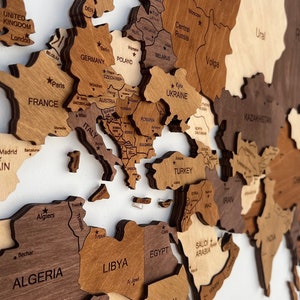 Carte murale en bois 3D, voyage, carte du monde, cadeau d'anniversaire, art mural, art du bois, carte murale, cadeau de Noël