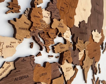 World Traveler Gift – 3D Wooden World Map Wall Art, Travel Home Décor
