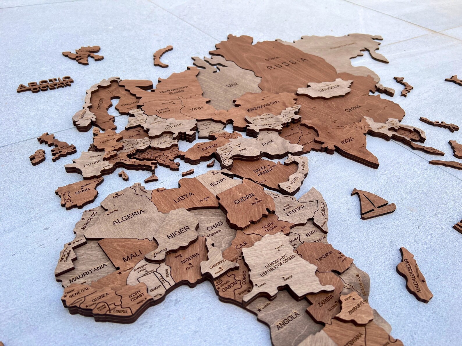 Walnut Wood Map ,wooden Wall Map ,3 D Wood Wall Map, Wall Art Decor ...