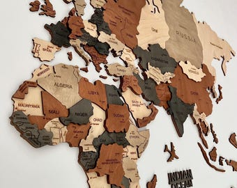 Carte du monde en bois 3D, cadeau 5e anniversaire pour couple, carte du monde en bois, décoration murale de voyage, cadeau voyageur du monde, carte du monde de bureau