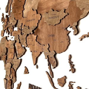 Walnuss Holz Landkarte Holzwand Karte 3 D Holz Wand Karte Reise Weltkarte Jahrestag Geschenk, Geburtstagsgeschenk Wand Kunst Holz Wandkarte Weihnachtsgeschenk