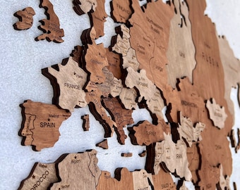 Walnut Wood Map ,Wooden Wall Map ,3 D Wood wall Map, Wall Art Decor ,Weltkarte aus Holz, Weihnachtsgeschenk, Carte du Monde ,Cadeau de Noël