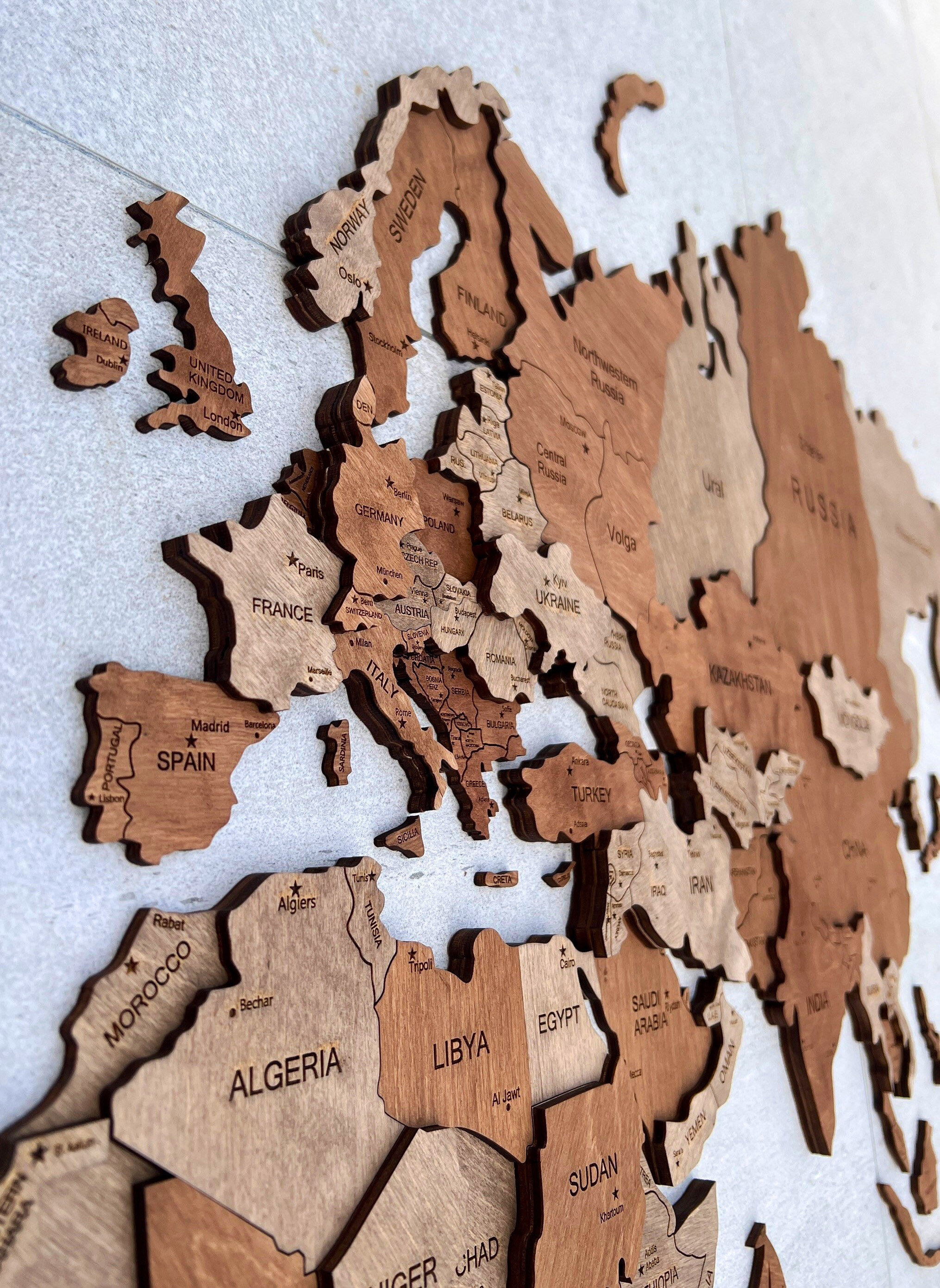 Walnut Wood Map 3D Wooden Wall Map Frame 3 D Wood Wall Map Etsy Ireland