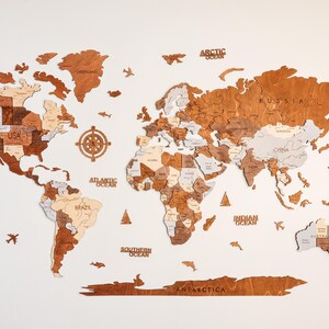 3D Wood World Map Wall Art, Modern Home Decor, World Map Wall Decor, Gift for Boyfriend, Office Decor image 5