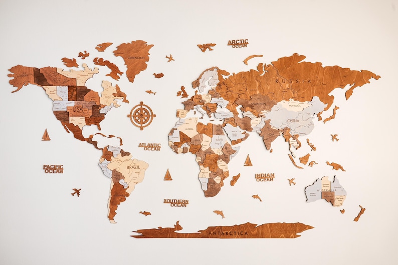 3D Wood World Map Wall Art, Modern Home Decor, World Map Wall Decor, Gift for Boyfriend, Office Decor image 5