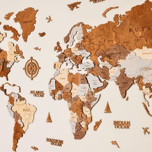 3D Wood World Map Wall Art, Modern Home Decor, World Map Wall Decor, Gift for Boyfriend, Office Decor image 9