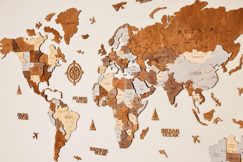 3D Wood World Map Wall Art, Modern Home Decor, World Map Wall Decor, Gift for Boyfriend, Office Decor image 9