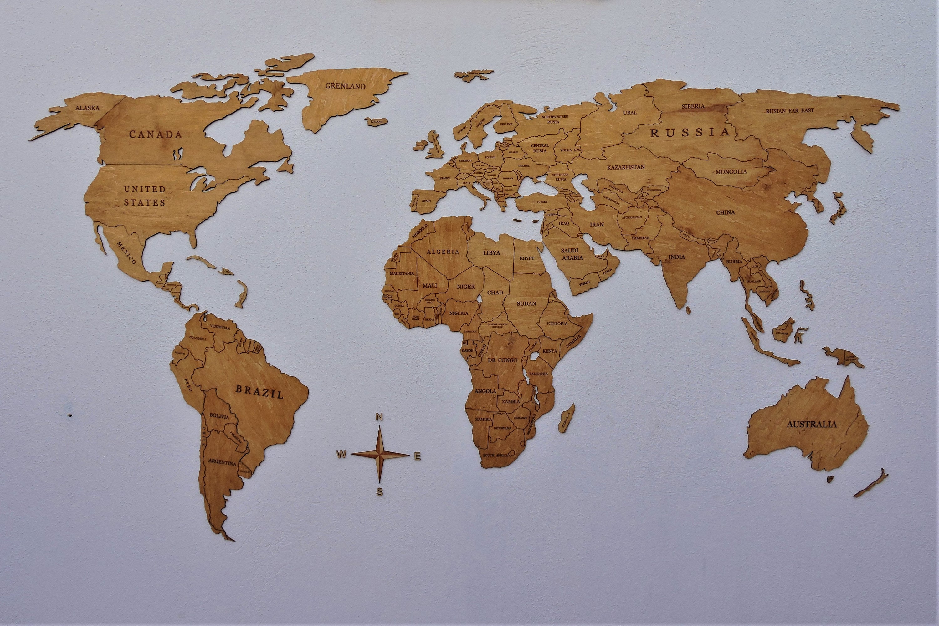 Wood World Map Handmade Wood Map Wood Art Wood Travel Map Etsy
