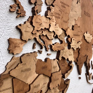 Christmas Gift  ,Wooden Wall Map ,3 D Wood wall Map, Wall Art Decor ,Weltkarte aus Holz, Weihnachtsgeschenk, Carte du Monde ,Cadeau de Noël