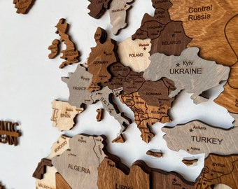 Christmas Gift Wood World Map Wooden Wall Map 3 D Map World Map ,Weltkarte aus Holz, Birthday Gift Weihnachtsgeschenk,Carte du Monde