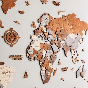 3D Wood World Map Wall Art, Modern Home Decor, World Map Wall Decor, Gift for Boyfriend, Office Decor image 3