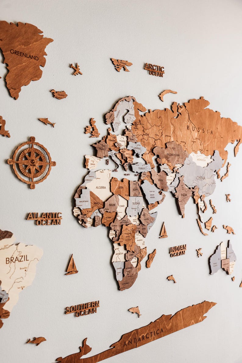 3D Wood World Map Wall Art, Modern Home Decor, World Map Wall Decor, Gift for Boyfriend, Office Decor image 3