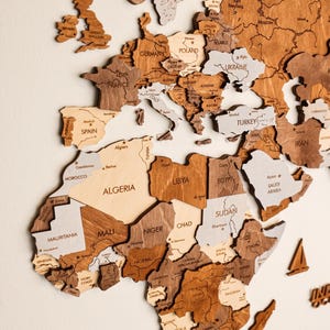 3D Wood World Map Wall Art, Modern Home Decor, World Map Wall Decor, Gift for Boyfriend, Office Decor image 11