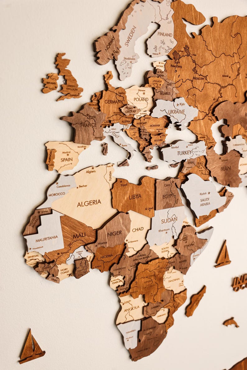 3D Wood World Map Wall Art, Modern Home Decor, World Map Wall Decor, Gift for Boyfriend, Office Decor image 11