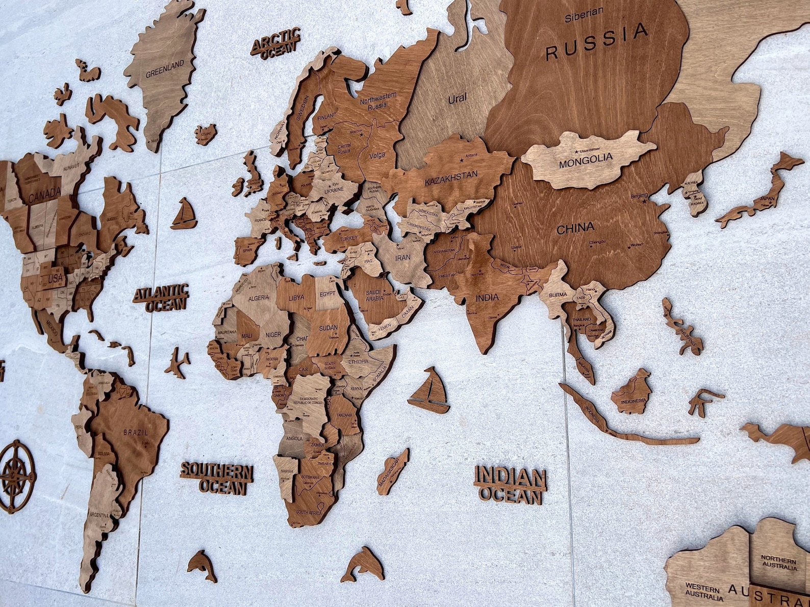 Walnut Wood Map ,wooden Wall Map ,3 D Wood Wall Map, Wall Art Decor ...