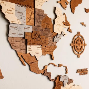 3D Wood World Map Wall Art, Modern Home Decor, World Map Wall Decor, Gift for Boyfriend, Office Decor image 4
