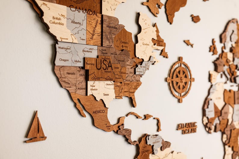 3D Wood World Map Wall Art, Modern Home Decor, World Map Wall Decor, Gift for Boyfriend, Office Decor image 4