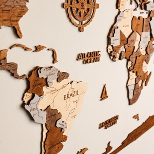 3D Wood World Map Wall Art, Modern Home Decor, World Map Wall Decor, Gift for Boyfriend, Office Decor image 13