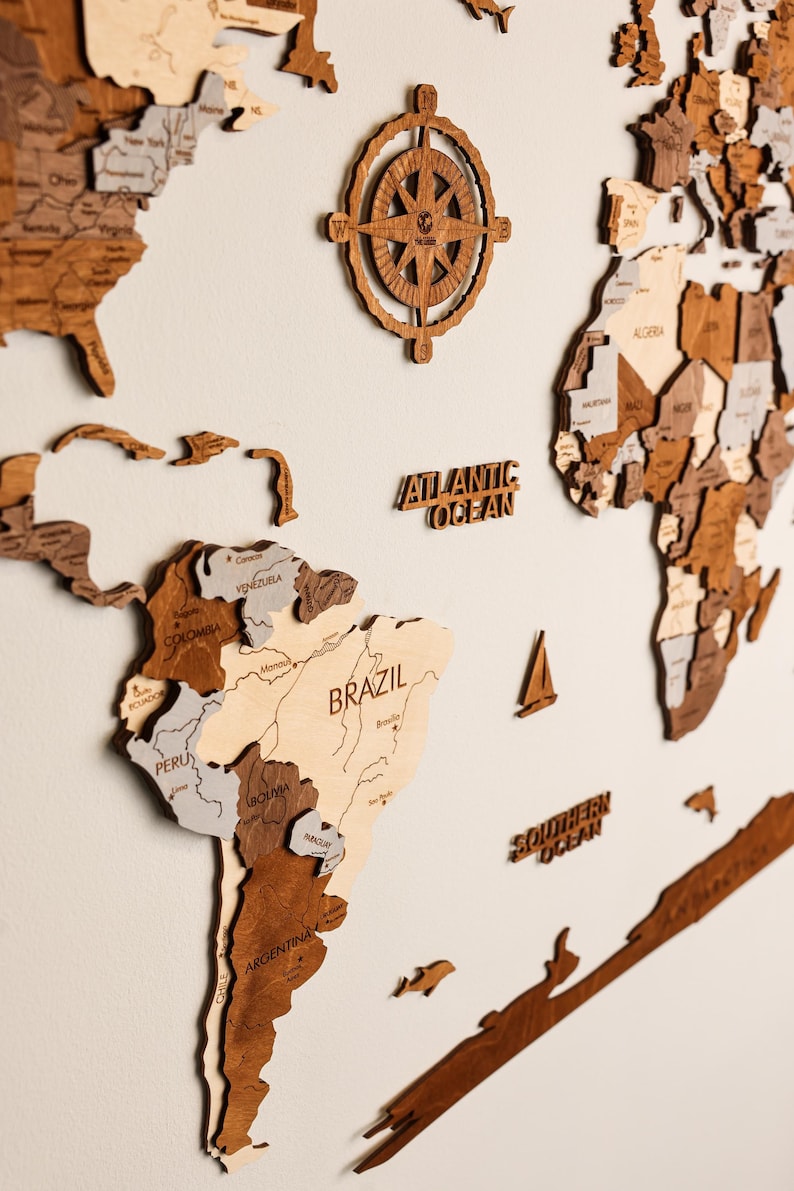 3D Wood World Map Wall Art, Modern Home Decor, World Map Wall Decor, Gift for Boyfriend, Office Decor image 13