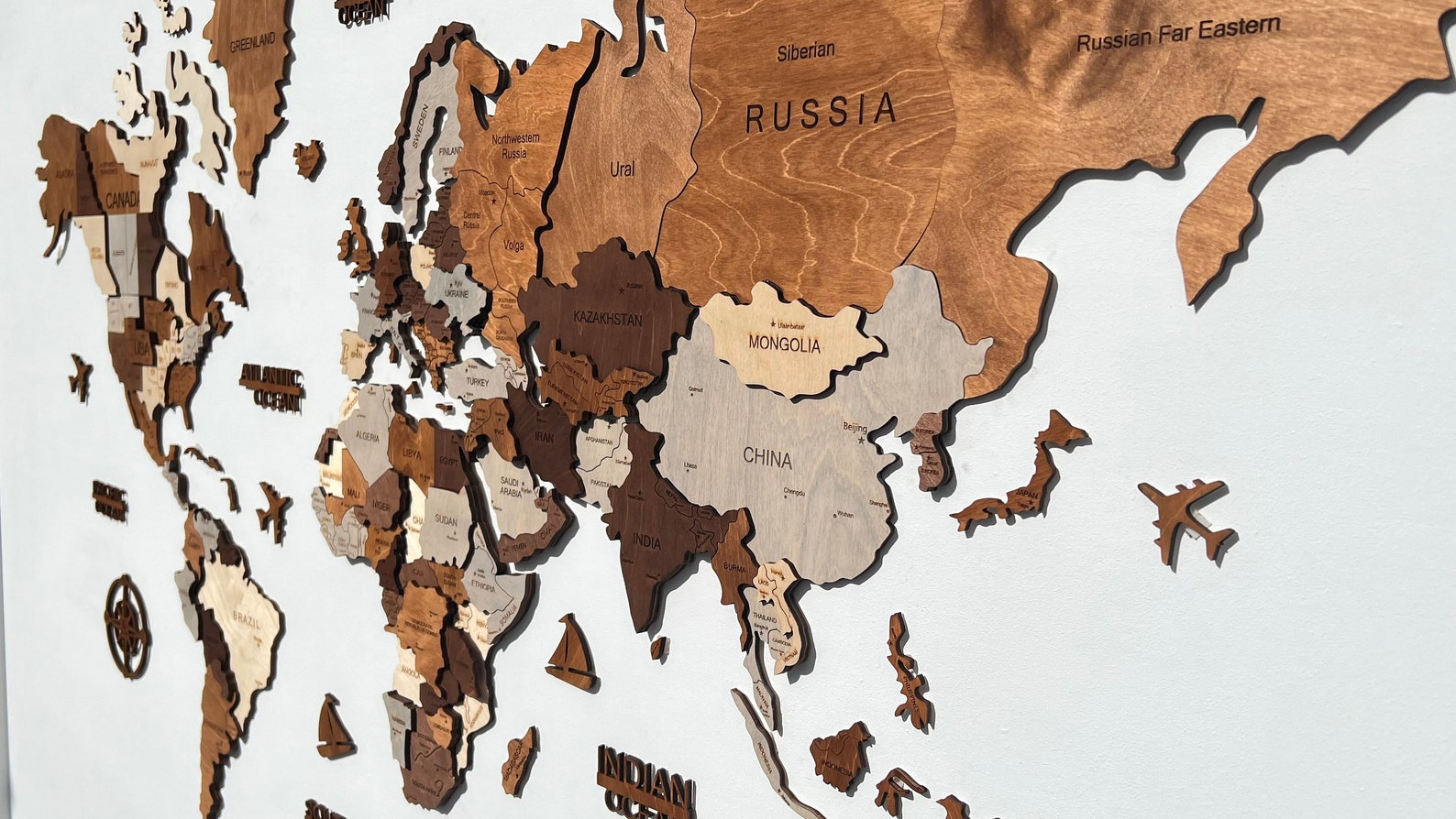 Wood World Map wooden Wall Map 3 D World Map Wall Art Decor Etsy