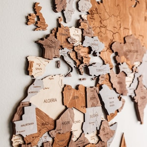 Mapa del mundo de madera 3D para pared, decoración moderna para el hogar, regalo para novio, decoración de oficina