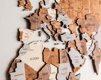 3D Wood World Map Wall Art, Modern Home Decor, World Map Wall Decor, Gift for Boyfriend, Office Decor
