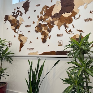 3D Wood World wall Map Travel World Map Anniversary Gift, Birthday Gift Wall Art Wood Art Wall Map Valentines Gift