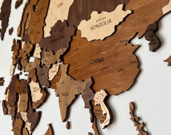 Mapa del mundo de madera 3D: decoración de pared de viaje única, regalo de aniversario, arte para el hogar para viajeros del mundo