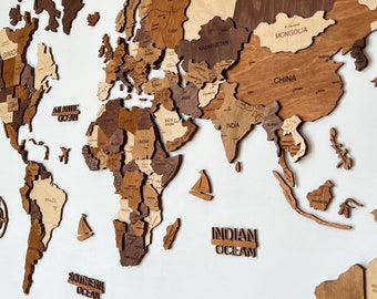 Multicolor  3D Wood wall Map Travel World Map Anniversary Gift, Birthday Gift Wall Art Wood Art Wall Map Valentines Gift