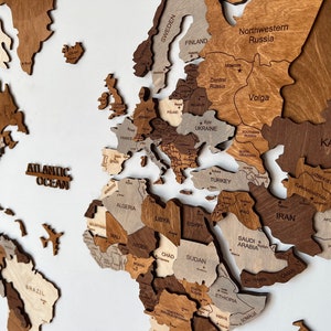 Wood World Map Wooden Wall Map 3 D Wood wall Map Travel World Map ,Weltkarte aus Holz, Birthday Gift , Weihnachtsgeschenk, Carte du Monde