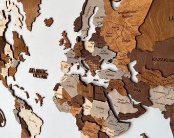 Carte du monde en bois, carte murale en bois 3D, carte murale en bois, carte du monde de voyage, carte du monde, cadeau d'anniversaire, carte du monde