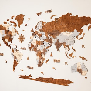 3D Wood World Map Wall Art, Modern Home Decor, World Map Wall Decor, Gift for Boyfriend, Office Decor image 14