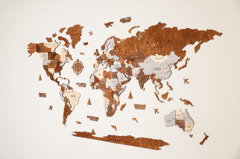 3D Wood World Map Wall Art, Modern Home Decor, World Map Wall Decor, Gift for Boyfriend, Office Decor image 14